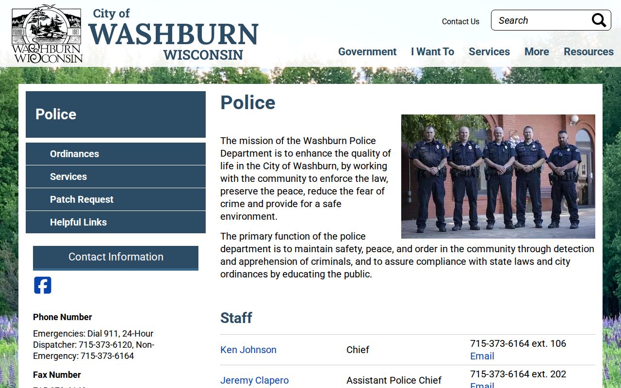 Washburn Police Department Bayfield County arrest-record contact source